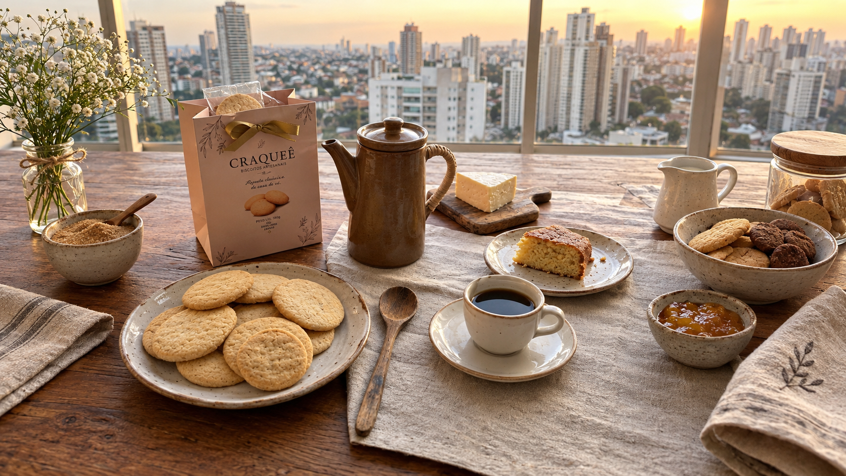 Mesa posta com biscoitos CRAQUEÊ